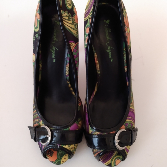 Sarah Jayne Floral Print Fabric Peep Toe 4 1/2" Heels sz 9 M - Picture 8 of 12